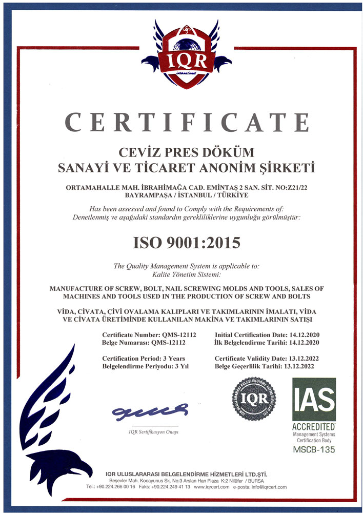 CEVIZ PRES ISO 9001 2021
